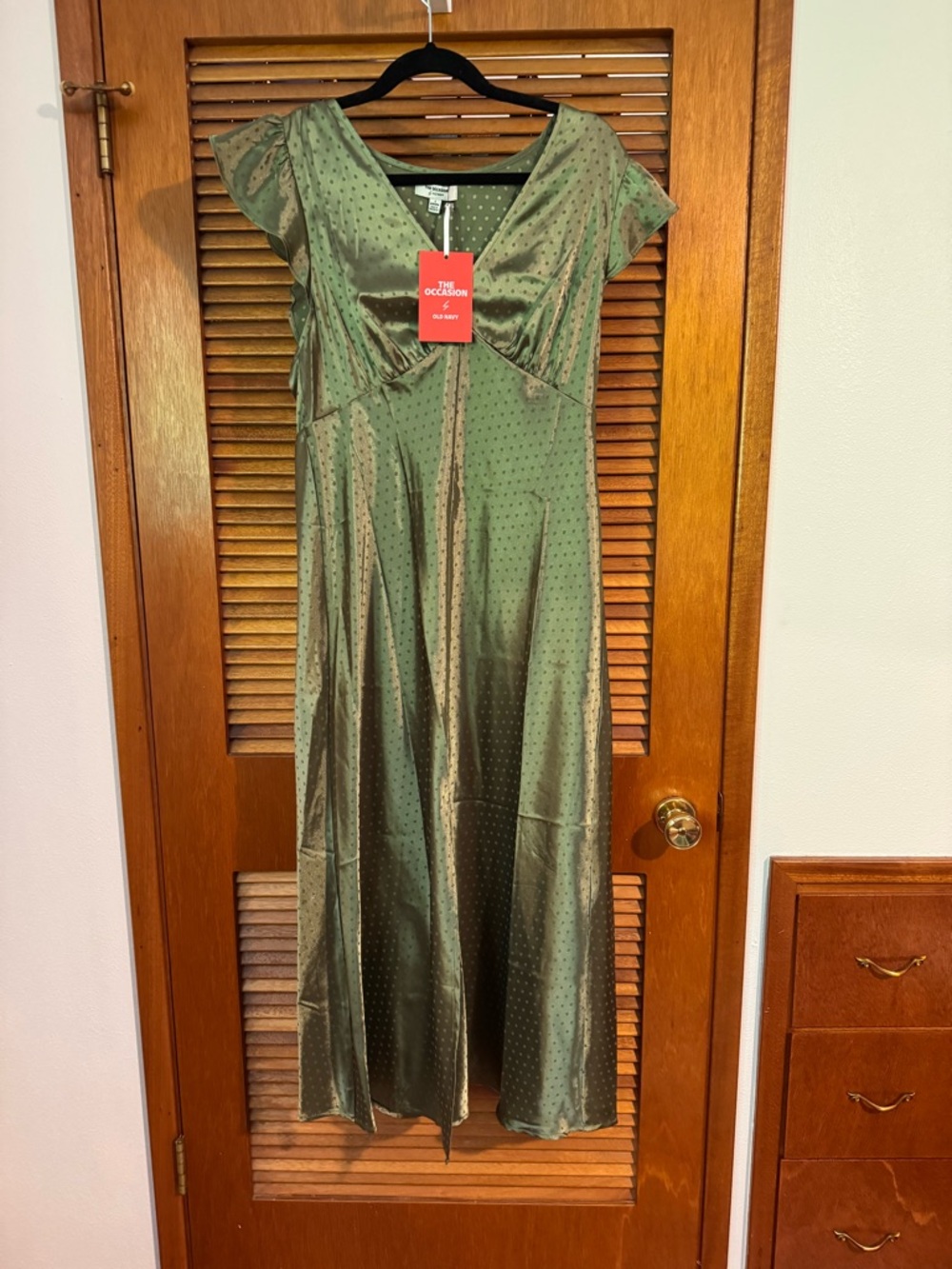 Old Navy Olive Green Satin Midi Dress